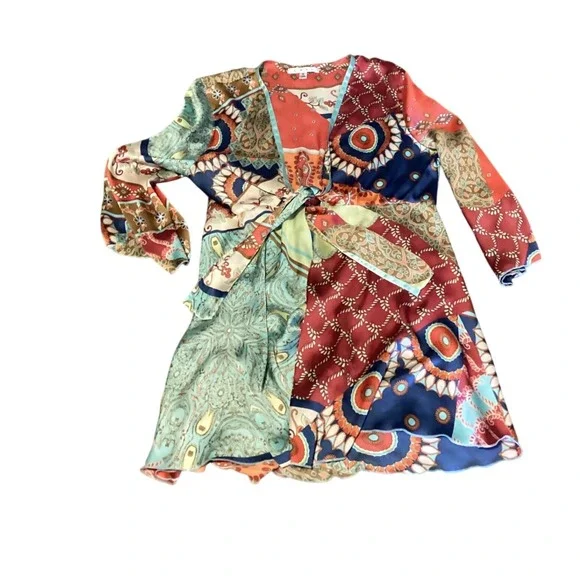 CABI Patchwork Print Tie Front Tunic Top Boho Paisley Multi Color Womens Medium - Picture 3 of 4